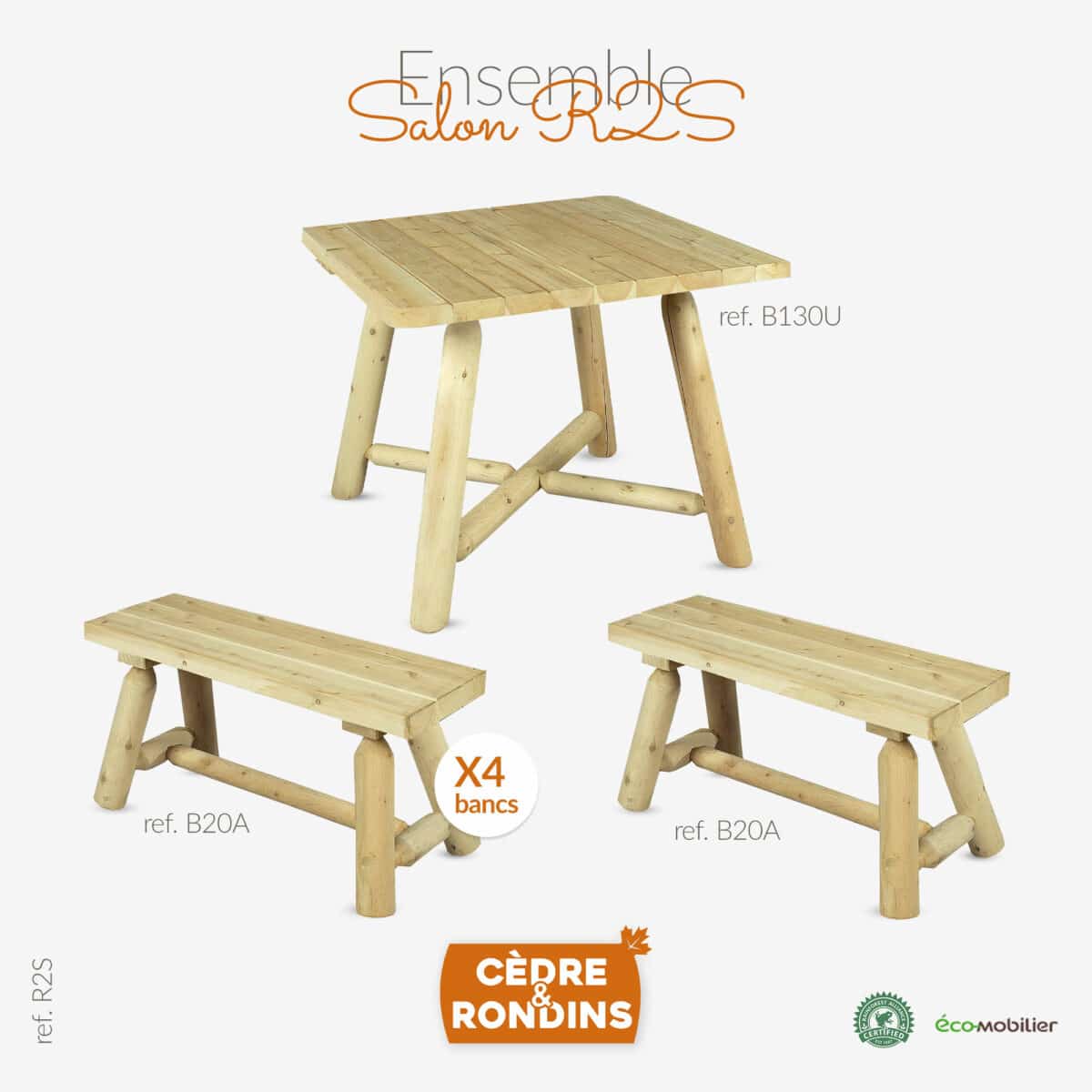 Table avec banc en bois Ensemble Repas R2S Cèdre Rondins