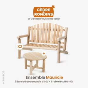 ensemble mobilier de jardin avec banc avec table à cafe basse de jardin en bois blanc - cedre et rondins (mauricie)